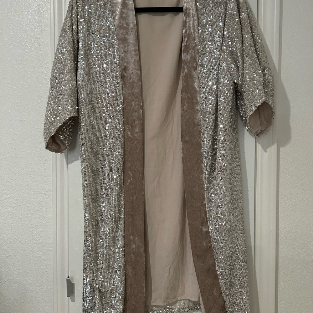 SO Silver Champagne Sequin Duster Jacket